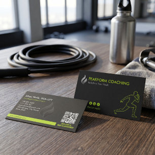 Cartão De Visita Negócio de Treinador Físico Preto Fosco Minimali