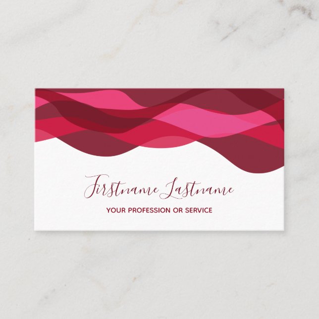 Cartão De Visita Negócios de caligrafia de ondas abstrato vermelhas (Frente)
