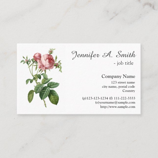 Cartão De Visita Negócios de flores rosa-rosa-vírgula (Frente)