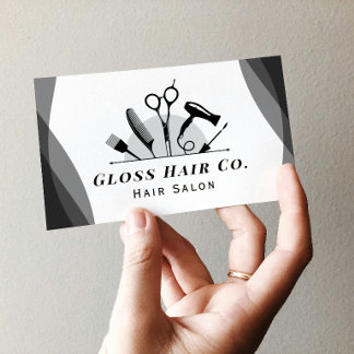 Cartão De Visita Negócios de Salão de Cabelo Preto e Branco Minimal