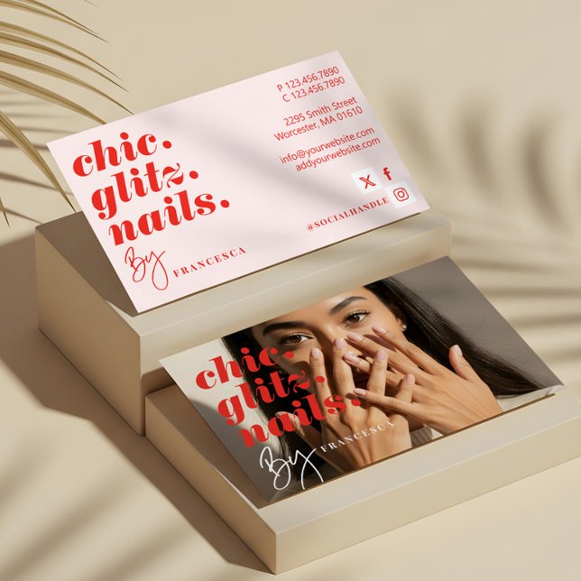 Cartão De Visita Negócios de Salão de Unhas Minimalista Moderno Fot (Modern Minimal Nail Salon Business Photo Photo Business Card)