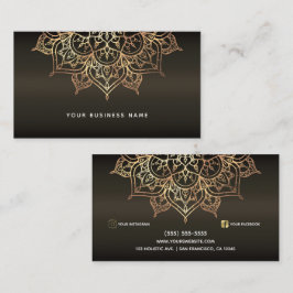 Cartão De Visita Negócios de Spa Holístico Mandala Marrom e Dourado