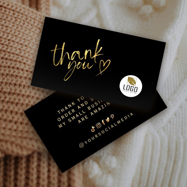 Cartão De Visita Negócios Obrigado Elegante Preto e Dourado (Business Thank You Elegant Black and Gold Business Card #blackgoldthankyoucard #elegantthankyou)
