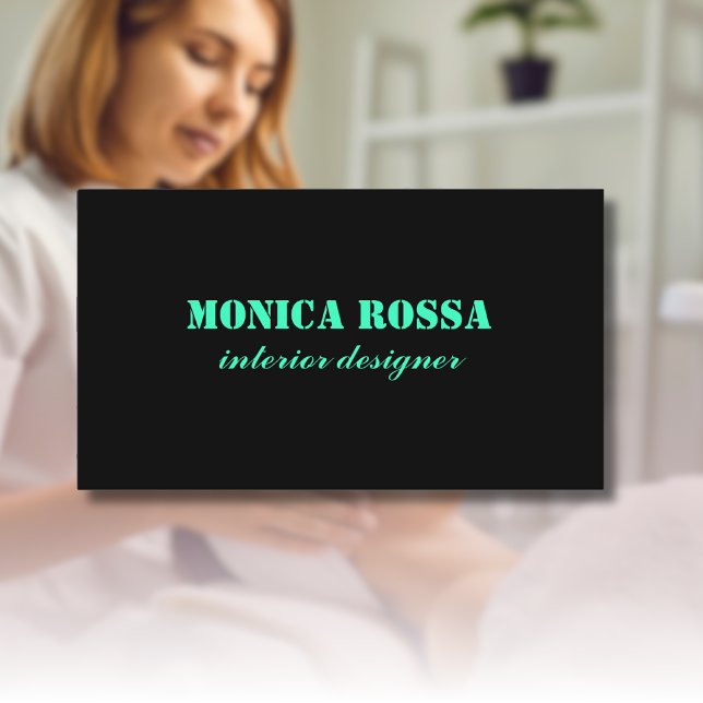 Cartão De Visita Negra Branca Neon Moderna Simples Profissional (Criador carregado)