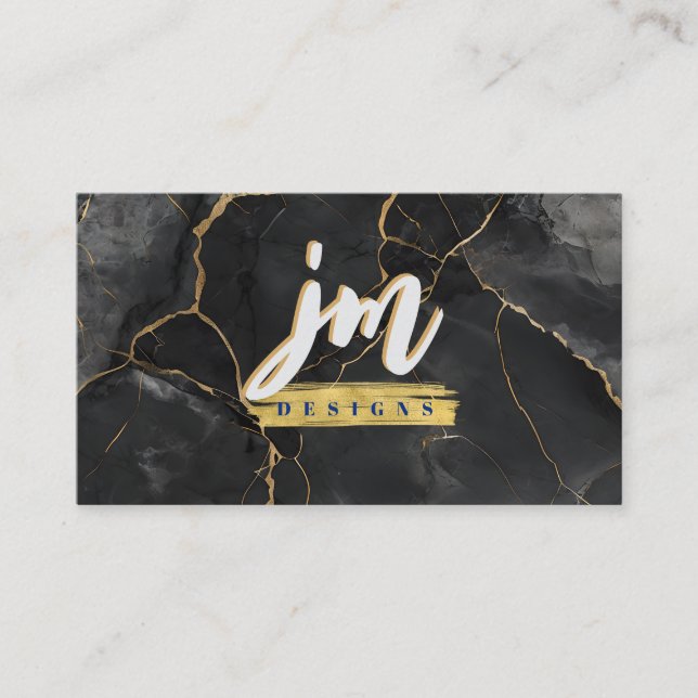 Cartão de visita Negra e Dourado Marble Moderno (Frente)