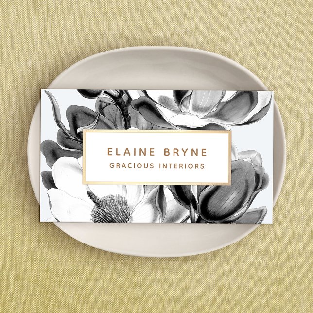 Cartão De Visita Negra Magolia Branca Botânica (Criador carregado)