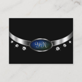 Cartão De Visita Negra Nobre e Silver Amulet Blue Marble