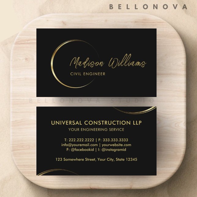 Cartão De Visita Negros e negócios profissionais Dourados personali (Customizable Black and Gold Professional Business Business Card)