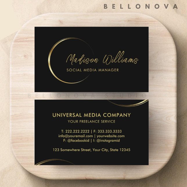 Cartão De Visita Negros e negócios profissionais Dourados personali (Customizable Black and Gold Professional Business Business Card)