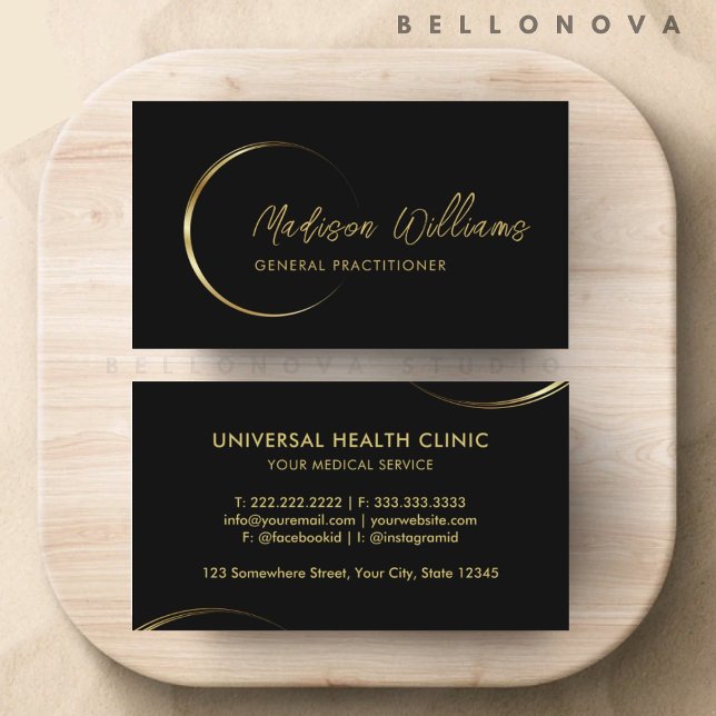 Cartão De Visita Negros e negócios profissionais Dourados personali (Customizable Black and Gold Professional Business Business Card)