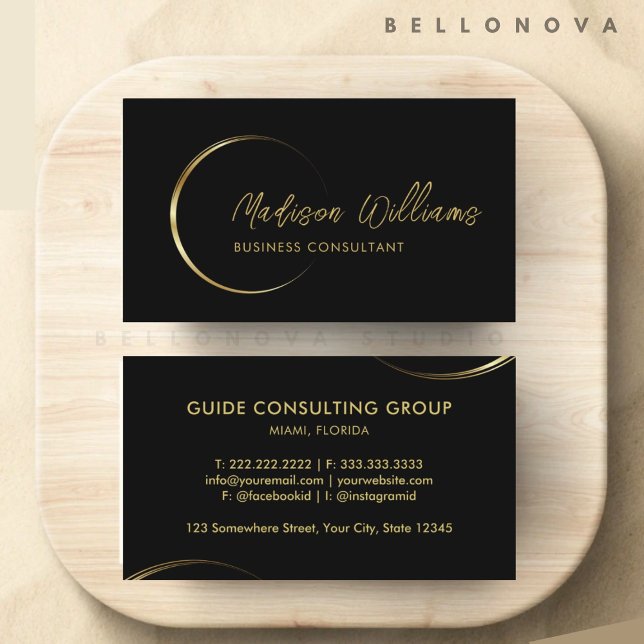 Cartão De Visita Negros e negócios profissionais Dourados personali (Customizable Black and Gold Professional Business Business Card)