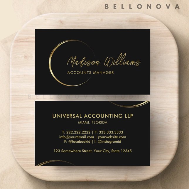 Cartão De Visita Negros e negócios profissionais Dourados personali (Customizable Black and Gold Professional Business Business Card)