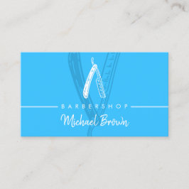 Cartão De Visita Neon Blue Barber Design