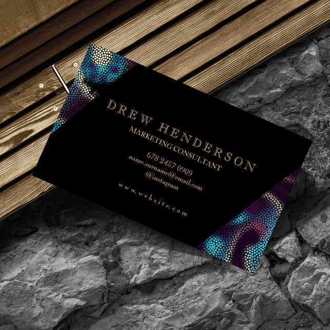 Cartão De Visita Neon Dourado Negro | Modern Faux Art Professional (Criador carregado)