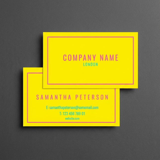 Cartão De Visita Néon fino rosa e amarelo (Thin neon pink and yellow business card.)