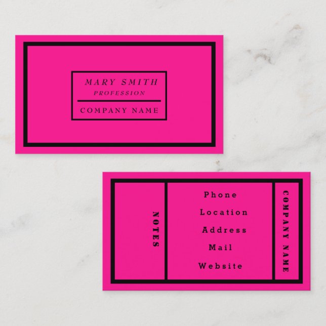Cartão De Visita Neon Fluorescente Moderno Simples, Rosa (Frente/Verso)