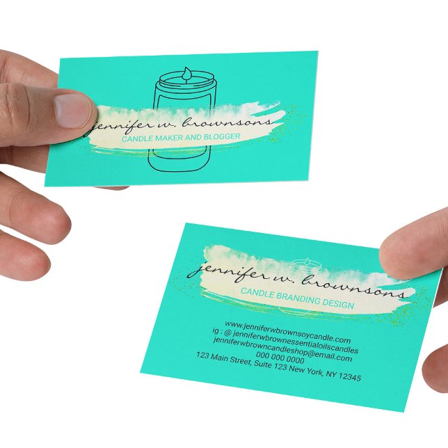 Cartão De Visita Neon Green - Simples vela de soja (Neon Green elegant simple soy candle Business Card)