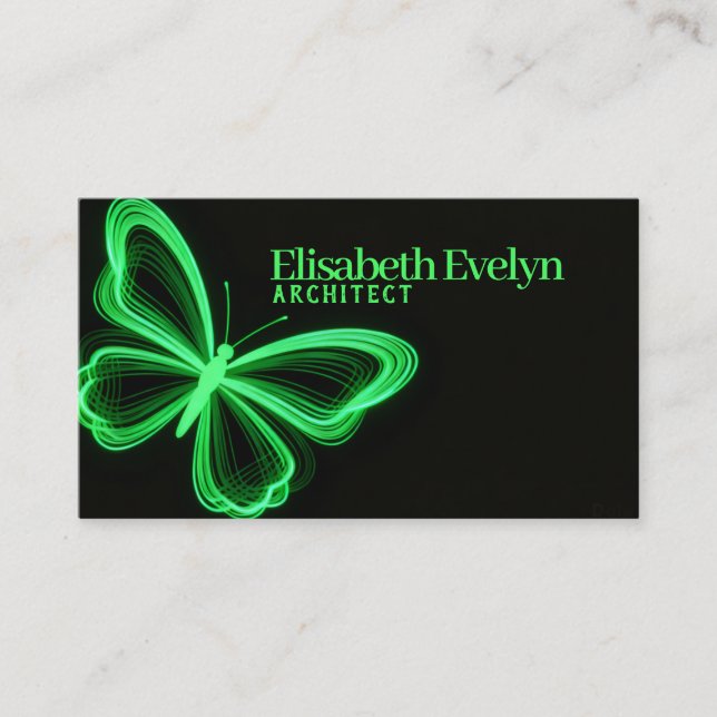 Cartão De Visita Neon Green Wings: Futuristic Business Card Art (Frente)