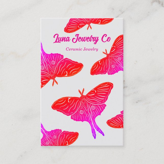 Cartão De Visita Neon Mystical Luna Moth Business Card (Frente)