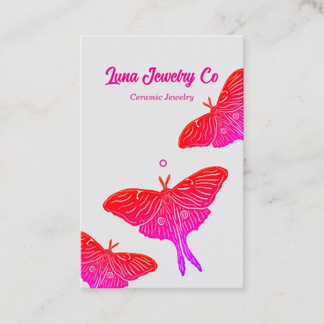Cartão De Visita Neon Mystical Luna Moth Jewelry Pin Business Card  (Frente)