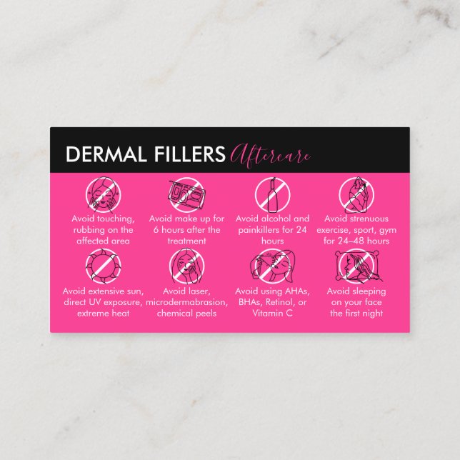 Cartão De Visita Neon Pink Modern Dermal Fillers Após Cuidados (Verso)