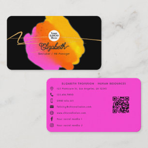 Cartão De Visita Neon Rosa Quente e Brilho de Ouro Falso