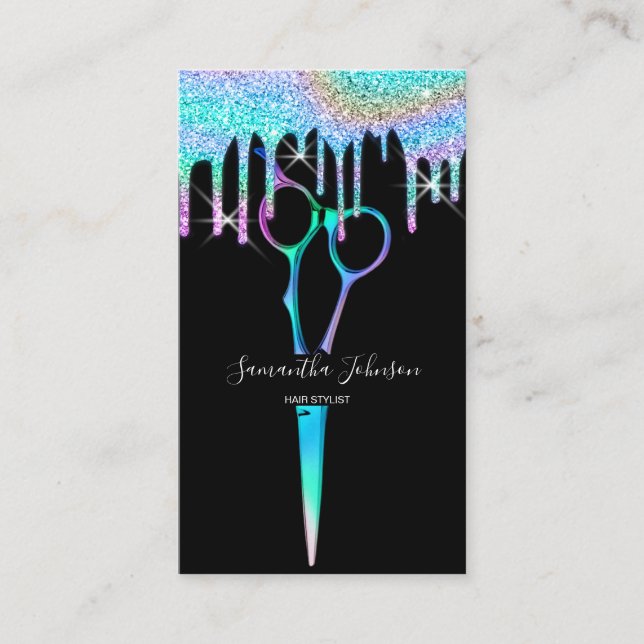 Cartão De Visita Neon Unicorn - Cabeleireiro holográfico B (Frente)