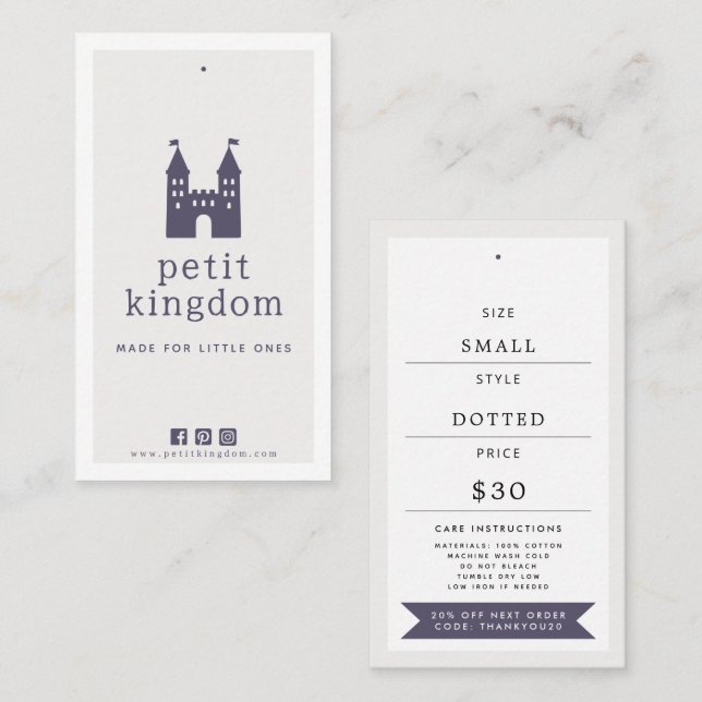 Cartão De Visita Neutral Castle Pre-Made Logo Kids Clothing Hang Ta (Frente/Verso)