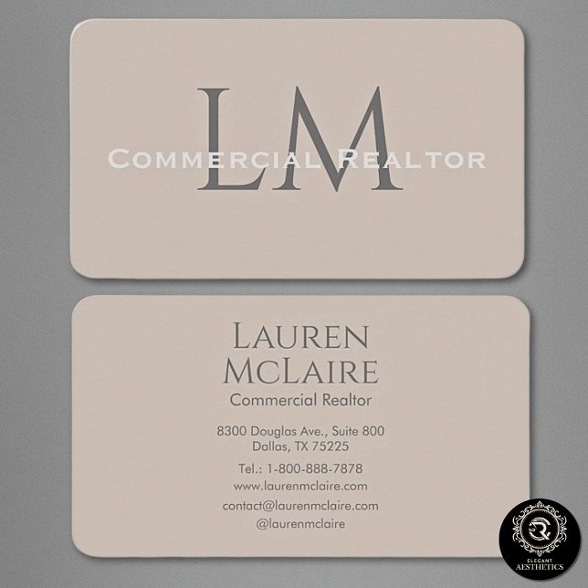 Cartão De Visita Neutral Classic Taupe Monogram Business Card (Criador carregado)