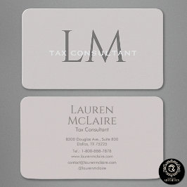 Cartão De Visita Neutral Taupe Gray Monogram Business Card