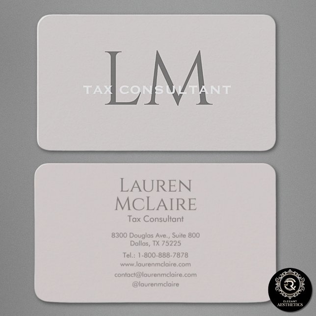 Cartão De Visita Neutral Taupe Gray Monogram Business Card (Criador carregado)