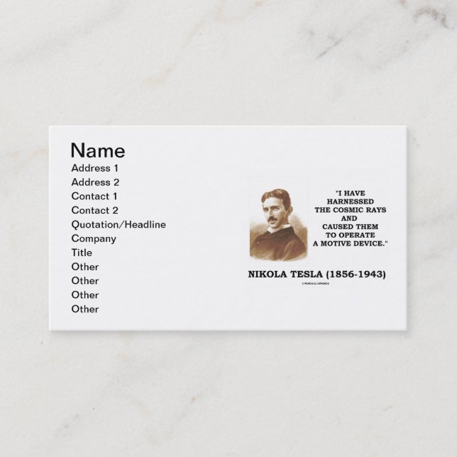 Cartão De Visita Nikola Tesla eu aproveitei as irradiações cósmicas (Frente)