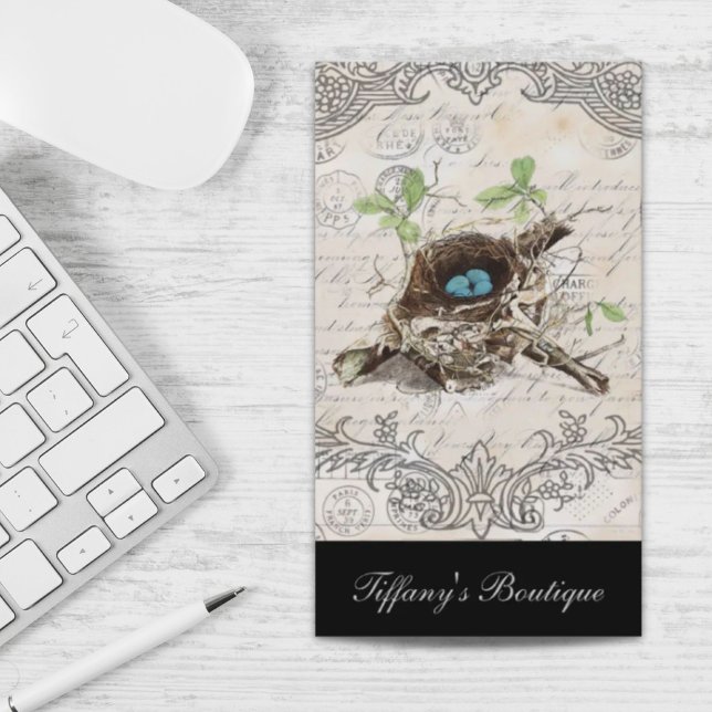 Cartão De Visita ninho botânico russo-chinês (rustic chic french country botanical bird nest business card)