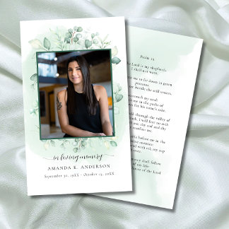 Cartão De Visita No Loving Memory Eucalyptus Greenery Prayer Card