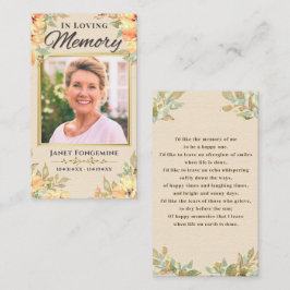 Cartão De Visita No Loving Memory Floral Photo Funeral Prayer Card
