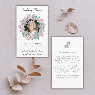 Cartão De Visita No Loving Memory Photo Floral Memorial Prayer Card