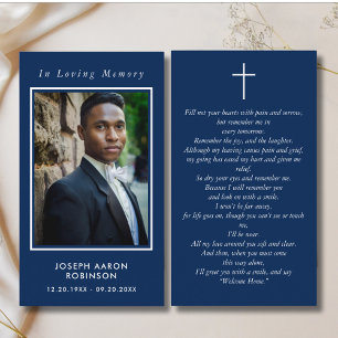 Cartão De Visita No Loving Memory Photo Funeral Blue Prayer Card