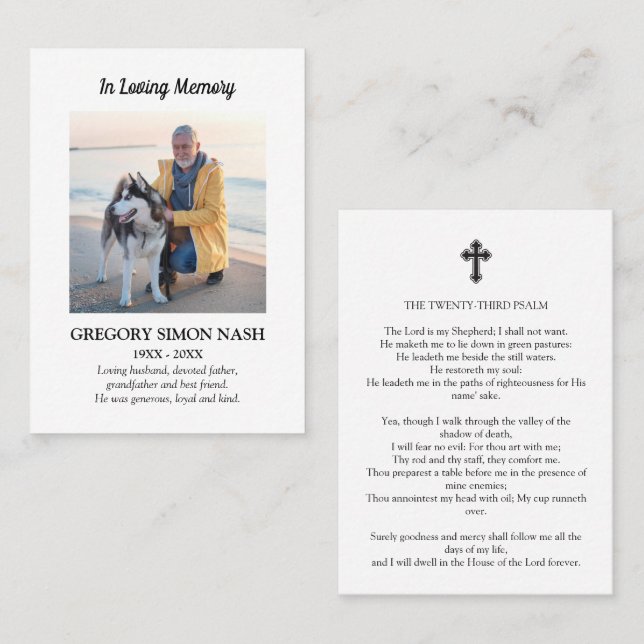 Cartão De Visita No Loving Memory Photo Funeral Prayer Card (Frente/Verso)