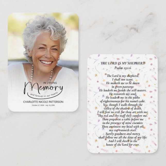 Cartão De Visita No Loving Memory Photo Psalm Prayer Card (Frente/Verso)