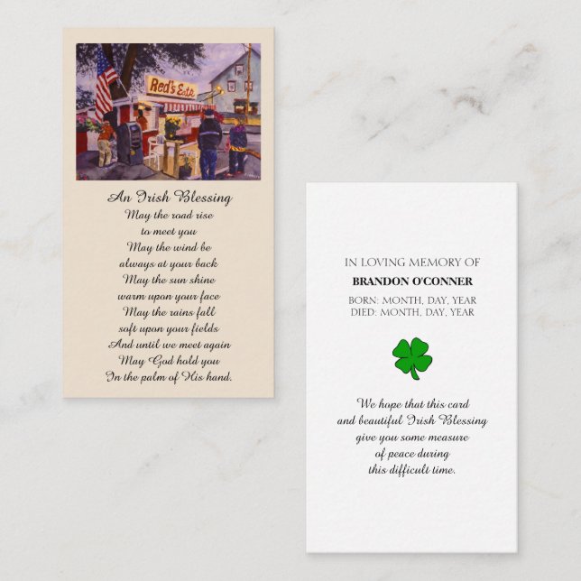 Cartão De Visita No Loving Memory Red's come Prayer Card (Frente/Verso)