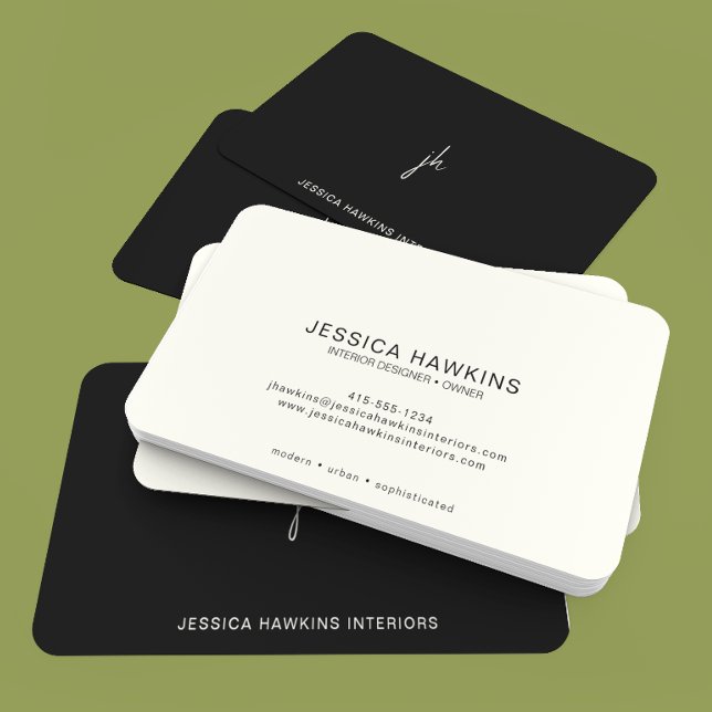 Cartão De Visita Nó Preto Monograma de Script Simples Elegante (Criador carregado)