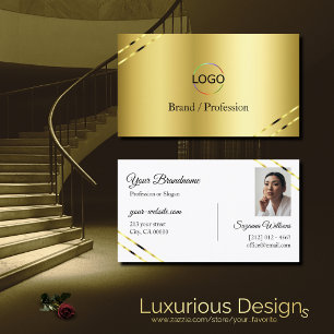 Cartão De Visita Noble Gold com Logotipo e Foto de Linhas Brilhante
