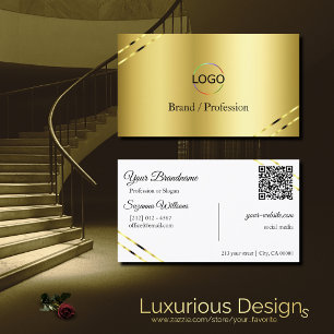 Cartão De Visita Nobre Dourado com Logotipo de Linhas Brilhantes e 