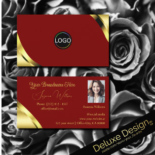 Cartão De Visita Nobre Ouro Cantos em Vermelho Escuro com Logotipo
