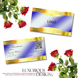Cartão De Visita Nobre Royal Blue Shiny Bordas Douradas Logotipo QR