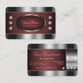 Cartão De Visita Nobre Silver e Borgonha com Diamantes Estimulantes