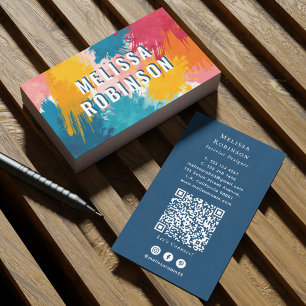 Cartão De Visita Nome Branco Ousado com Salpicos de Aquarela Colori