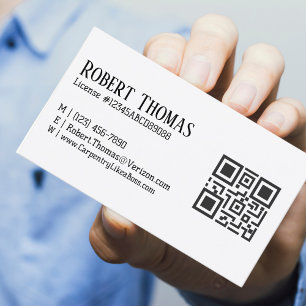 Cartão De Visita Nome Código QR Licença # Moderno Profissional Pret