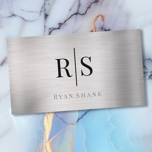 Cartão De Visita Nome da Cinza do Elegante DIY Blk Monogramas, Prat (Criador carregado)