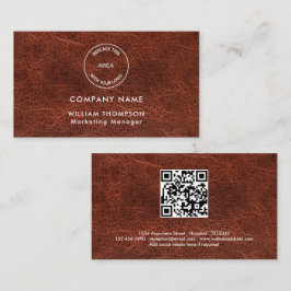 Cartão De Visita Nome da empresa Logotipo QR Código Brown Faux cour
